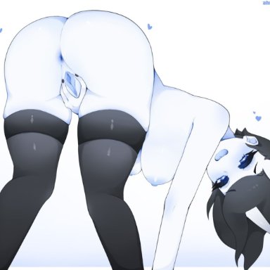 spooky (ahegaokami), ahegaokami, ass, ass up, black nails, blue eyes, breasts, horns, horny, long socks, naked, thighs, tagme