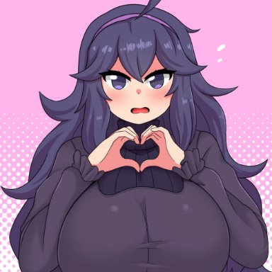 pokemon, hex maniac, theonlyshoe, 1girls, big breasts, female, female focus, female only, heart hands, large breasts, long hair, purple eyes, purple hair, wholesome