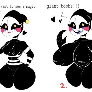 five nights at freddy's, marionette (fnaf), puppet (fnaf), security puppet (fnaf), cumlord, cumlord (artist), 4 fingers, alternate form, areola, big areola, big breasts, big nipples, black areola, black body, black nipples