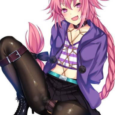 fate/apocrypha, fate (series), astolfo (fate), majin (kiidoumajin), 1boy, androgynous, black bow, bondage, boots, bound, bound wrists, bow, braid, bulge, canon crossdressing