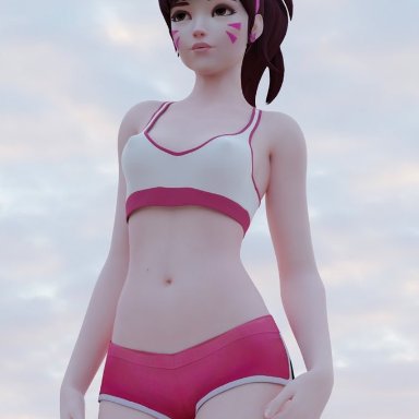 overwatch, d.va, gzarfx, 1girls, brown hair, cat ears, clothed, female, female only, light-skinned female, light skin, outside, pale-skinned male, pale skin, petite
