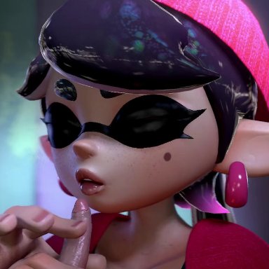 nintendo, splatoon, callie (splatoon), inkling, yellowbea, 1boy, 1girls, female, handjob, light-skinned female, penis, small penis, small penis adoration, smaller male, 3d