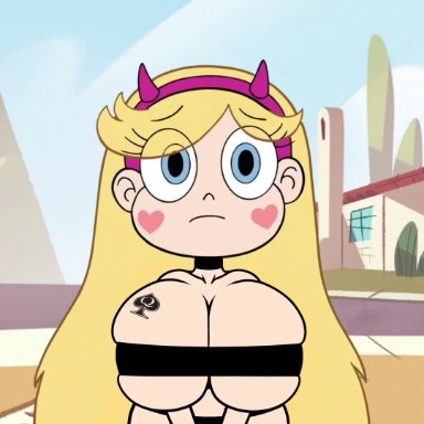 disney, disney channel, disney xd, star vs the forces of evil, star butterfly, steca, thelazyart, 1female, 1girl, 1girls, big breasts, blue eyes, breast squeeze, breasts, captured