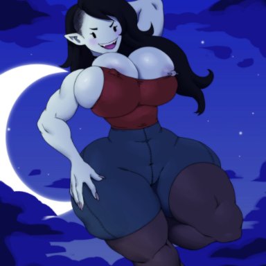 adventure time, marceline, jay-marvel, 1girls, areola, areola slip, areolae, big breasts, black hair, blush, breasts, cleavage, clothed, clothing, female