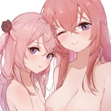 sono bisque doll wa koi wo suru, inui sajuna, inui shinju, luma li, 2girls, asian female, asymmetrical docking, big breasts, blush, breast press, breast size difference, breasts, busty, casual nudity, completely nude