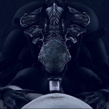 alien (franchise), xenomorph, xenomorph queen, rayhuma, 1boy, 1girls, 3d animation, alien, alien girl, ass, big ass, big breasts, big butt, big penis, blowjob