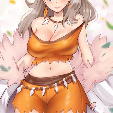 nintendo, pokemon, pokemon sv, sada (pokemon), kenron toqueen, octoosr, 1girls, asymmetrical hair, blue eyes, breasts, brown hair, cleavage, female, female only, hips