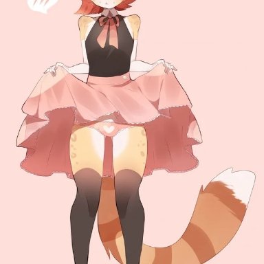 fredek666, 1boy, anthro, arm warmers, beige fur, black topwear, bow, bow around neck, brown fur, crossdressing, cute, femboy, fennec fox, frail, furry