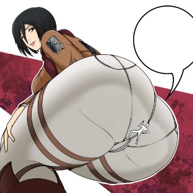 attack on titan, mikasa ackerman, ourcouncil, 1boy, 1girl, ass on face, big ass, butt crush, facesitting, giantess, pants, size difference