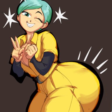 dragon ball, dragon ball super, bulma briefs, modaw, 1girls, ass, big ass, dat ass, dumptruck ass, huge ass, jumpsuit, smiling