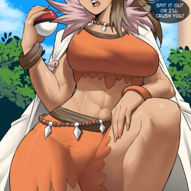 nintendo, pokemon, pokemon sv, sada (pokemon), echosaber, 1girls, abs, breasts, brown hair, clothed, clothed female, female, green eyes, hips, huge breasts