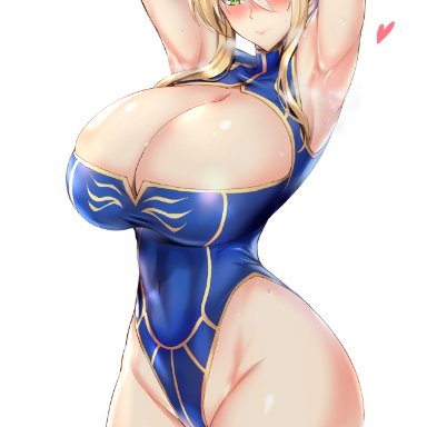 fate/grand order, fate (series), artoria pendragon, artoria pendragon (lancer), :, armpit, armpit fetish, armpits, arms behind back, arms behind head, arms up, big breasts, hourglass figure, huge breasts, large breasts