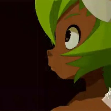 wakfu, amalia, sadida, kess-c-sa, 1boy, 1girl, angry, brown eyes, cum, cum in mouth, dark skin, fellatio, female, female focus, green hair