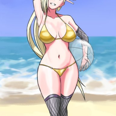 naruto, naruto (series), naruto shippuden, ino yamanaka, neemudo, 1girls, arm behind head, armpits, ball, beach, beachball, bikini, blonde hair, blue eyes, breasts