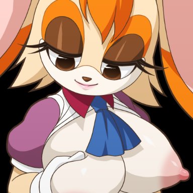 sonic (series), sonic the hedgehog (series), vanilla the rabbit, manyakis, 1girls, anthro, big breasts, blouse, breast grab, breasts, eyeshadow, female only, furry, furry only, gloves