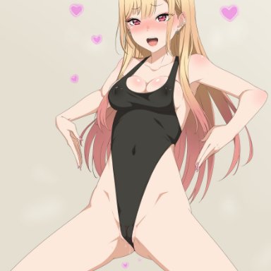 sono bisque doll wa koi wo suru, kitagawa marin, gozaru, :d, ass, bangs, blonde hair, blush, breasts, cameltoe, cleavage, covered navel, covered nipples, ear piercing, earrings