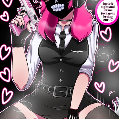 anon, oc, cute deth(artist), shadman, anonymous male, cowgirl, cowgirl position, cute deth(character), desert eagle, faceless male, femdom, gun, headphones, mask, moaning