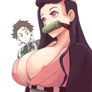 demon slayer, kimetsu no yaiba, kamado nezuko, kamado tanjirou, 1boy, 1girls, big breasts, brother and sister, female, male, siblings, tagme