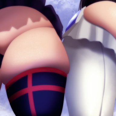 kill la kill, junketsu, kiryuuin satsuki, matoi ryuuko, senketsu, clophen, 2girls, ass, big ass, black hair, dat ass, gigantic ass, huge ass, huge butt, long hair