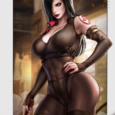 avatar the last airbender, june (avatar), dandon fuga, abs, big ass, big breasts, black hair, cleavage, hand on hip, long hair, tattoo, thick thighs, whip, tagme