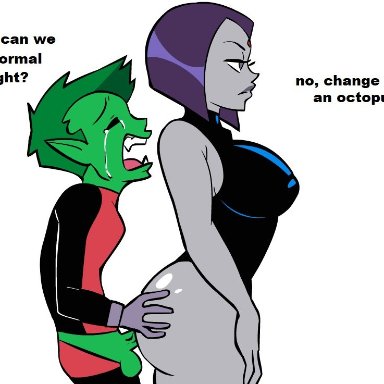 dc, dc comics, teen titans, beast boy, rachel roth, raven, raven (dc), vampiranhya (artist), 1boy, 1girls, ass, black leotard, closed eyes, colored skin, doggy style