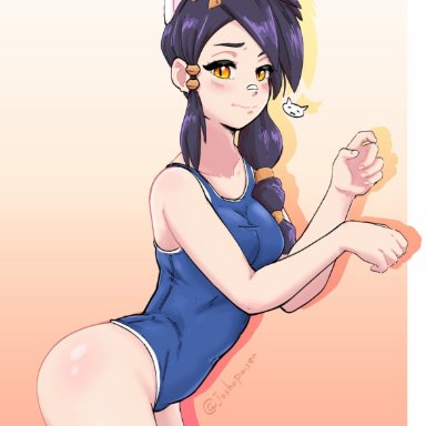 fortnite, erisa (fortnite), ass, black hair, blush, cat ears, catgirl, pose, posing, swimsuit