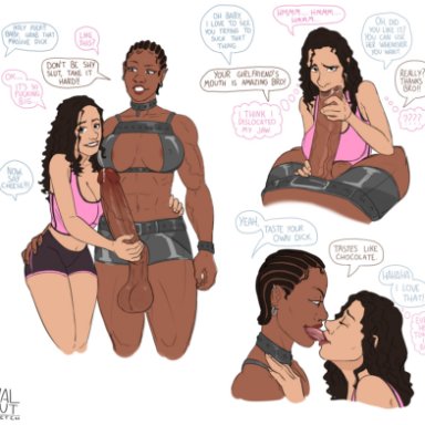 original character, valmut, 1futa, 1girls, areolae, balls, blowjob, breasts, cheating, clothed, clothed sex, clothing, cuckold, cunha (valmut), dark-skinned futanari