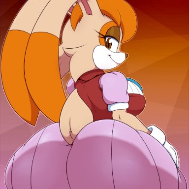 sonic (series), vanilla the rabbit, bigdon1992, 1girls, anthro, ass, ass focus, back, back view, big ass, big breasts, bottomwear, breasts, brown eyes, bunny ears