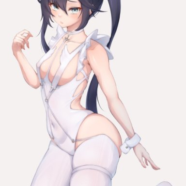 azur lane, genshin impact, le malin (azur lane), mona (genshin impact), nsfw oa, 1girls, ass, big ass, big butt, black hair, blue eyes, breasts, cute, dat ass, fat ass