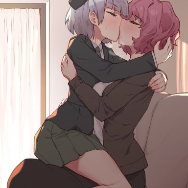 touhou, youmu konpaku, yuyuko saigyouji, senmura, 2girls, age difference, female, kissing, passionate, size difference, yurirnfemale only, tagme