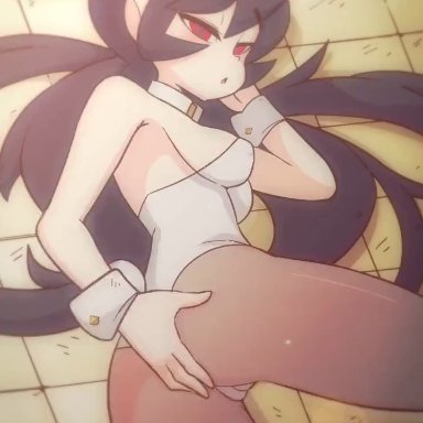 skullgirls, filia (skullgirls), diives, 1female, 1girl, 1girls, ass, ass grab, ass massage, black hair, bunnysuit, collar, female, female only, female penetrated