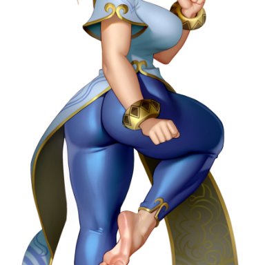 street fighter, chun-li, kairuhentai, kairunoburogu, 1girls, back, back view, big ass, big breasts, blush, blushing, brown hair, butt, curvaceous, curvy