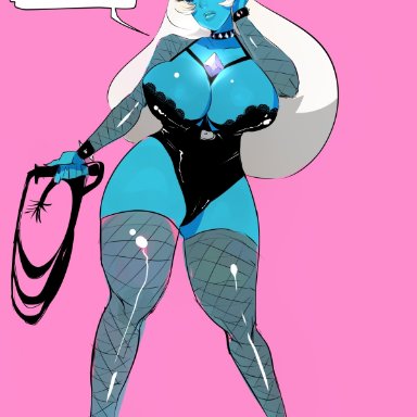 cartoon network, steven universe, blue diamond (steven universe), gem (species), kafka art, big breasts, blue skin, dominatrix, femdom, fishnet armwear, fishnet legwear, fishnets, high heels, holding whip, latex leotard