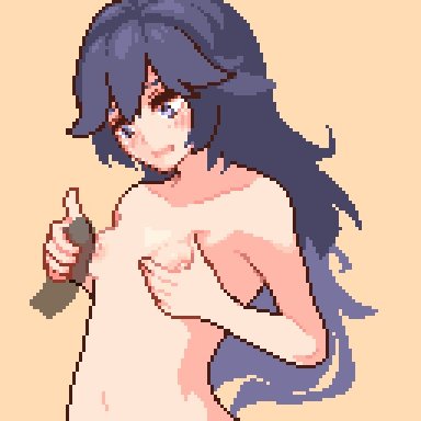 fire emblem, fire emblem awakening, nintendo, lucina, lucina (fire emblem), momiahair, 1girls, blue eyes, blue hair, breast grab, breasts, completely nude, female, female focus, frottage