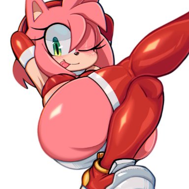 sega, sonic (series), sonic the hedgehog (series), amy rose, ichig8miruku, 1girls, :p, accessory, anthro, arms behind head, ass, big breasts, blush, breasts, butt