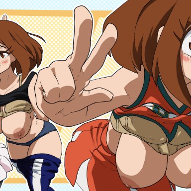 my hero academia, ochako uraraka, coolerinker, inkershike, 1girls, costume, different angle, different clothes, different poses, female focus, female only, solo, solo female, solo focus