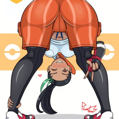 game freak, pokemon, pokemon sv, nemona (pokemon), phantamos, 1girls, ass, ass focus, ass up, big ass, black hair, blush, bottomwear, breasts, clothing