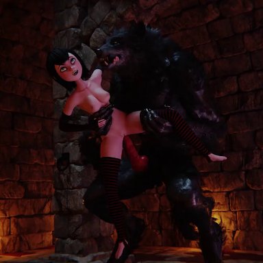 hotel transylvania, mavis dracula, anianiboy, 1boy, 1boy1girl, 1girls, anal, anal creampie, anal knotting, anal penetration, anal sex, areola, black fur, black hair, black lips