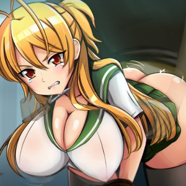 highschool of the dead, rei miyamoto, 1girls, angry, bending over, bent over, big breasts, bondage, brown eyes, brown hair, captured, crying, defeated, defeated heroine, doggy style