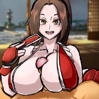 fatal fury, king of fighters, snk, mai shiranui, vkid, 1boy, 1girls, big breasts, big penis, breasts, female, huge breasts, large breasts, male, paizuri