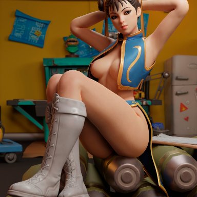fortnite, street fighter, street fighter v, chun-li, gretdb, boots, breast, smile, thick thighs, thighhighs, thighs, 3d, blender, tagme