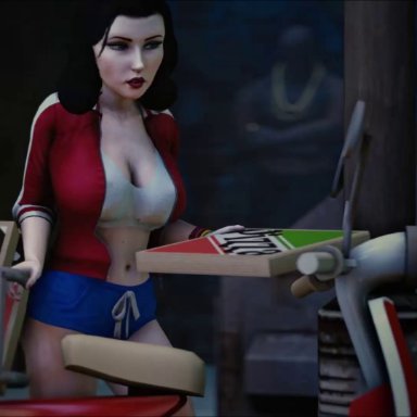 bioshock, bioshock infinite, burial at sea, elizabeth, elizabeth comstock, cyru sfm, 1boy, 1girl1boy, 1girls, ass, ass slap, big breasts, black hair, blue eyes, breasts