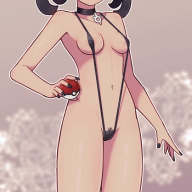 pokemon, marnie (pokemon), lamb-oic029, blush, collar, colored nails, hairy pussy, petite, pokeball, pubic hair, sling bikini, small breasts
