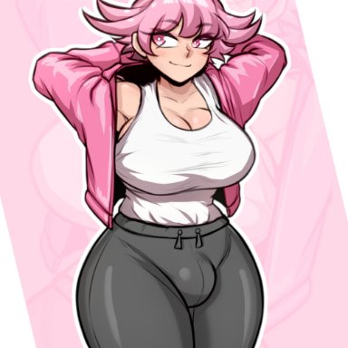 sunk118, 1futa, ahoge, big breasts, bulge, bulge through clothing, clothed, clothing, curvy, flaccid, fully clothed, futa only, futanari, human, light-skinned futanari