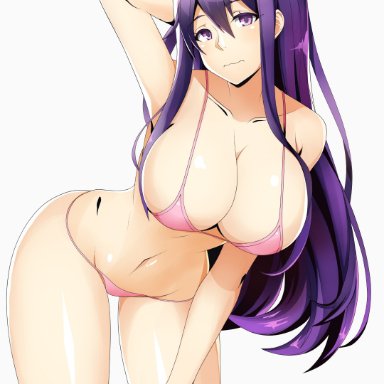 doki doki literature club, yuri (doki doki literature club), eremiyaa, bikini, large breasts, purple hair