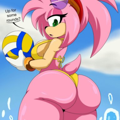 sega, sonic (series), sonic the hedgehog (series), amy rose, nrac, 1girls, anthro, ass, ball, big ass, bikini, breasts, clothing, female, female only