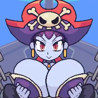 shantae, risky boots, wonster-chan, 1boy, 1boy1girl, 1female, 1girl, 1girls, areola, blowjob, cum, cum in mouth, exposed breasts, huge breasts, large penis