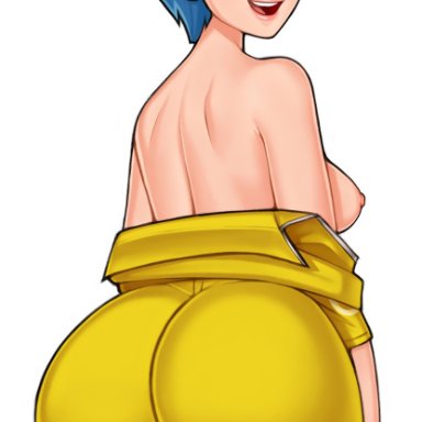 dragon ball, dragon ball super, bulma briefs, loodncrood, 1girls, ass, ass focus, ass shot, back, back view, backboob, blue eyes, blue hair, breasts, bubble butt