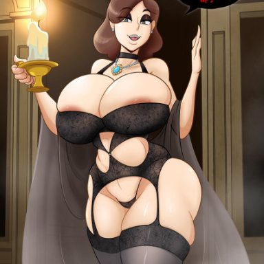 halloween, hilda (series), holidays, netflix, johanna (hilda), kogeikun, 1girls, big ass, big breasts, big butt, big hips, big thighs, brown hair, bustier, candle