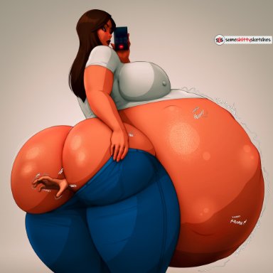 original, original character, someshittysketches, 1girls, ambiguous gender, anal vore, ass, belly, big ass, big belly, big breasts, big thighs, breasts, brown eyes, brown hair